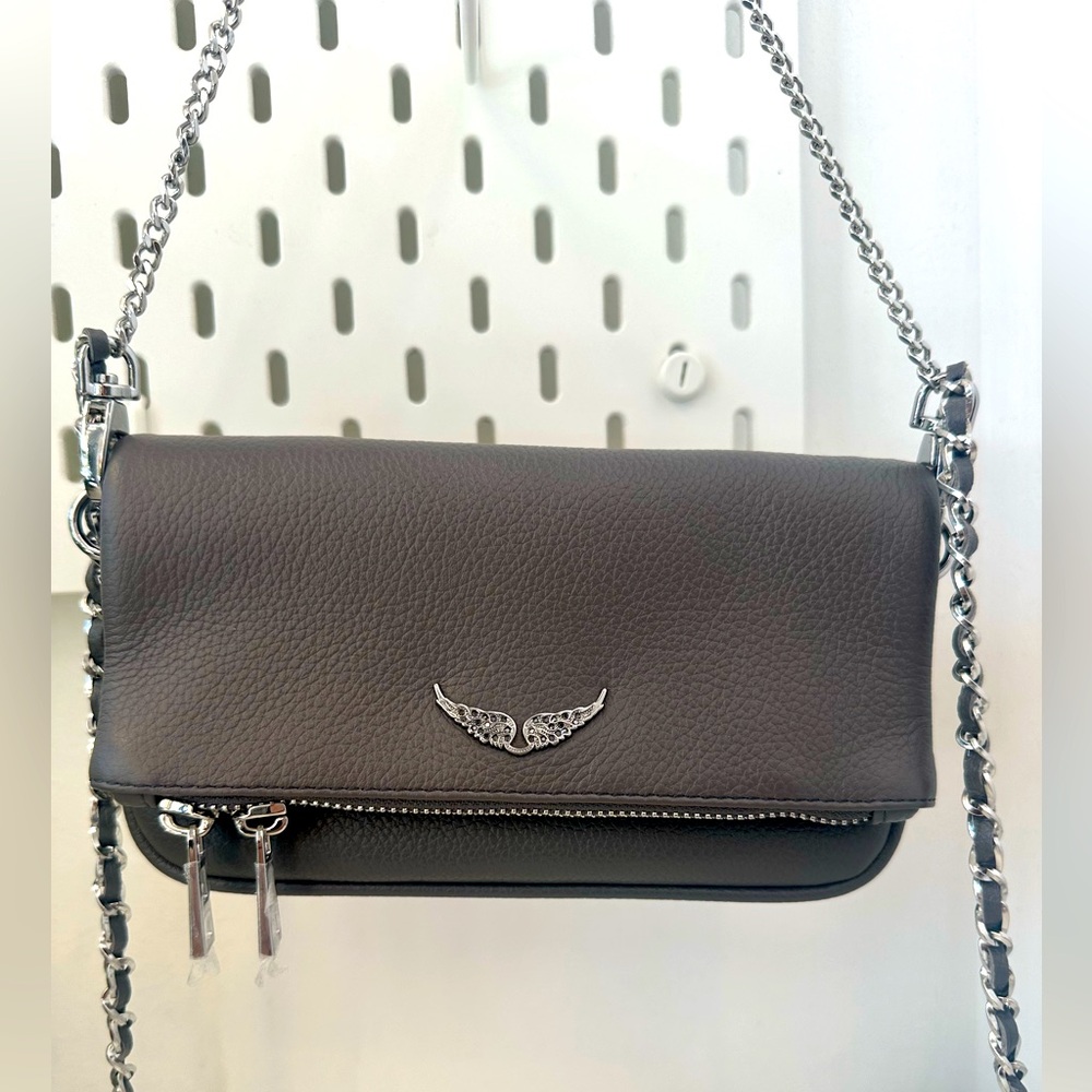 Zadig & Voltaire Mini Rocky Clutch Gray Leather Chain Crossbody Bag